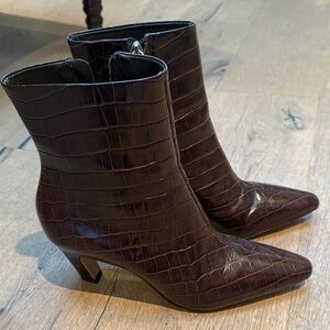 Everlane Dark Brown Croc-Embossed Booties